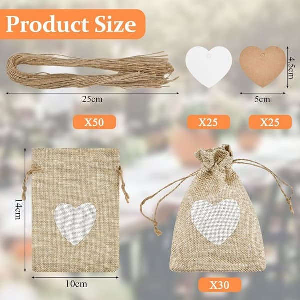 Små presentpåsar i tyg 10 x 14 cm - Förmånspåsar för bröllop, födelsedagar, dop - Juteväskor, 30-pack