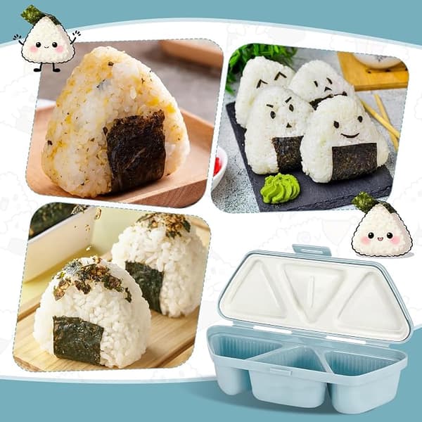 6-in-1 Rice Ball Mold (Triangular) — Ideal for outings, picnics, lunch boxes, making sushi, seaweed rice balls, and more.