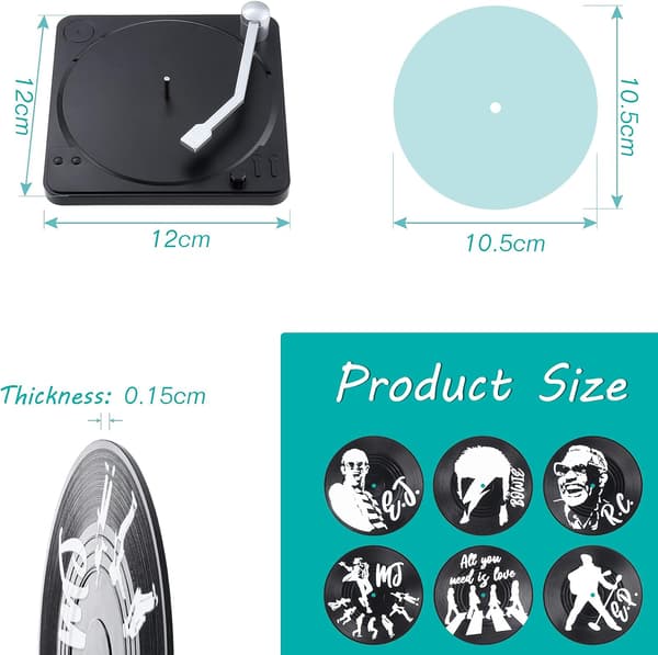 Sett med 6 vinylunderlegg, CD-underlegg Retro for drikke Vinyl Coasters