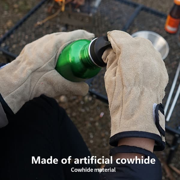 Gilling Mitts Artificial Cowhide Anti-Scald Heat Insulation Thickened BBQ Gloves for Kitchen Khaki