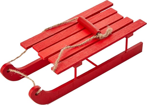 Rød fortryllet træjulemandsslæde - 12 cm x 5 cm x 2,7 cm (1 stk.) - Lysdesign til midtpunkt