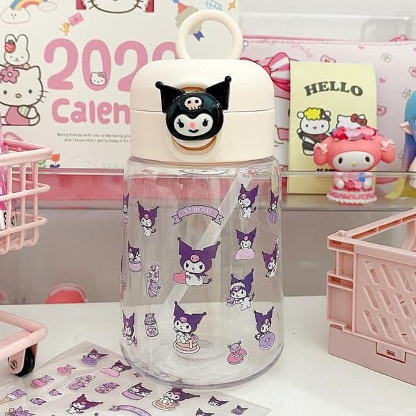 400 ml sugrörsvattenkopp Cinnamoroll Kuromi Melody Sugrör Utomhus Bärbar Vattenflaska Kopp Spelare C1v2 blue 400ml