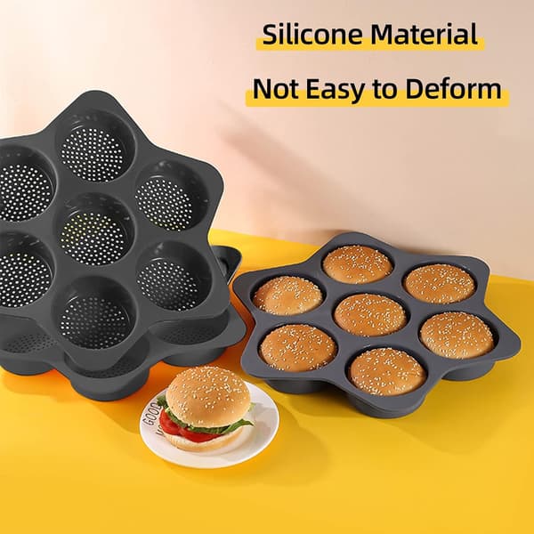 Silikoneform til hamburgerboller, 7-hullers form, non-stick bageform, nem at fjerne