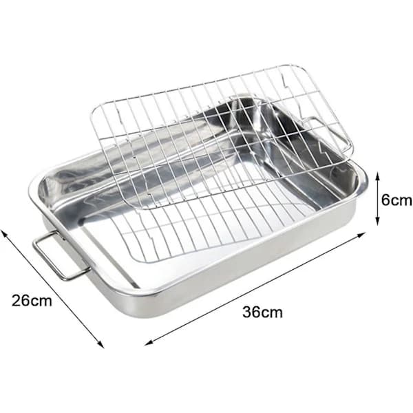 Stainless Steel Oven Pan with Rack Baking Tray Roasting Pan Kitchen Utensil - q36 36*26*6CM