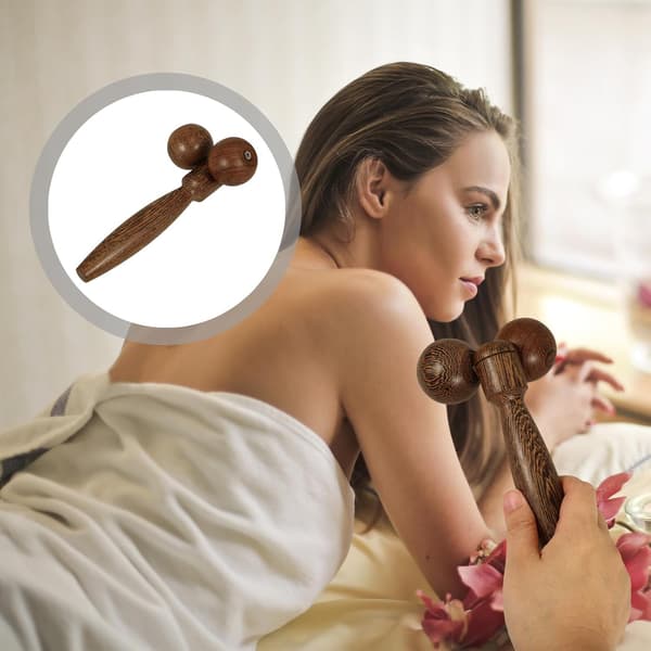 Ansigtsmassagerulle i wengétræ med dobbeltkugle til arme og ryg -