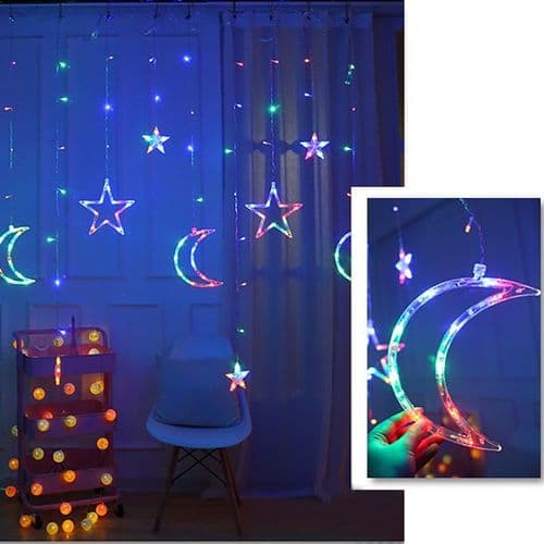 LED Light Curtain, 3.5M 120LED Star Moon String Lights, Multicolor