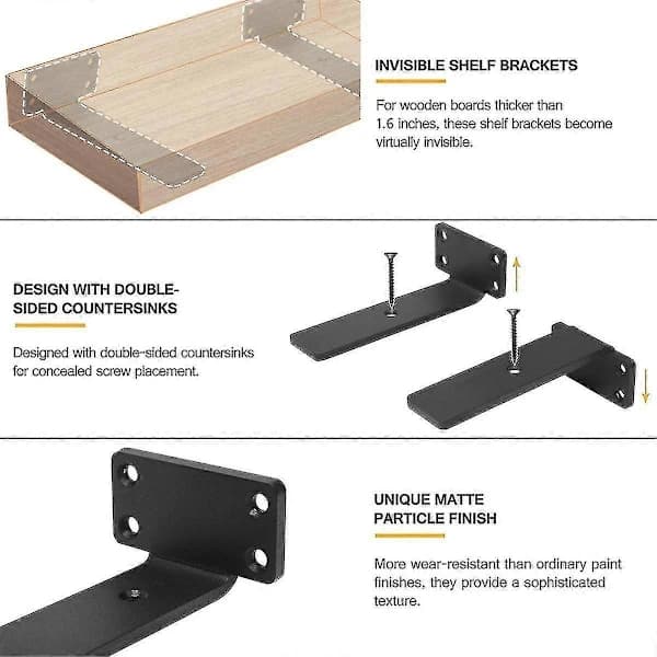 Heavy-duty Floating Shelf Brackets, (1/5 inch thick) Concealed Shelf Fittings, Cast Iron L-Brackets, Rustic