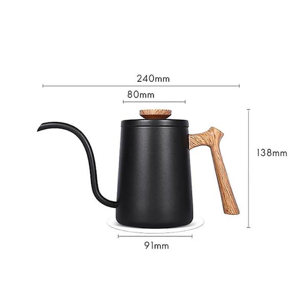 600 ml drypkedel i rustfrit stål med lang svanehalsudløb - sort