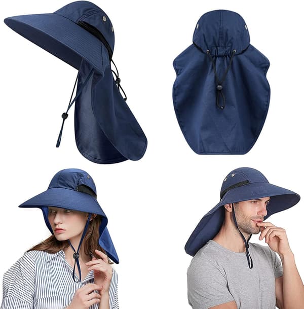 Solhatt Anti UV Turhatt med Nakkebeskyttelse Stor Brems (blå)