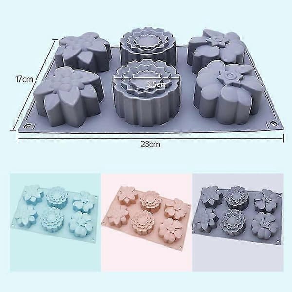 3-pack Silicone Molds for Luxury Soaps - 6 Cavity Handmade Soap Molds for Cake, Cupcake, Muffin, Pie, Pudding PinkBlueGrey Pinkbluegrey