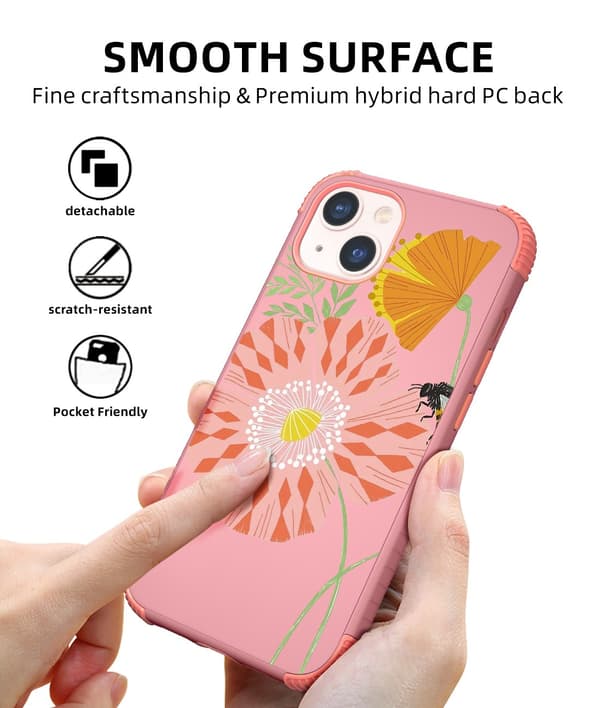 1 stk. lyserøde bi-blomster til kvindelig iPhone 13 All-Inclusive Drop-P