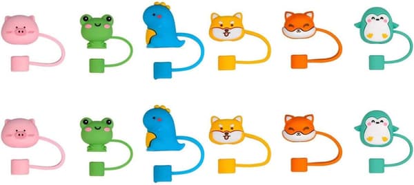 12 Pieces Silicone Straw Tip Covers Animal Shaped Straw Protector Caps