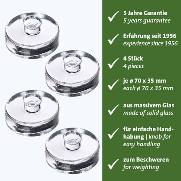 Fermenteringsvikt - glasviktset bestående av 4 vikter för fermentering, fermenteringstillbehör - glas, Ø 7 cm, 4 st.
