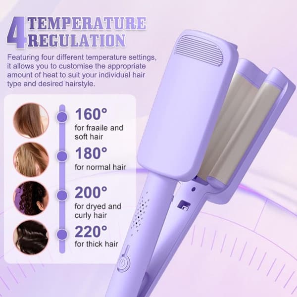Deep Wave Curling Iron - Professional 32mm Thin Curling Iron, Adjustable Temperature (160°C-220°C) - Purple