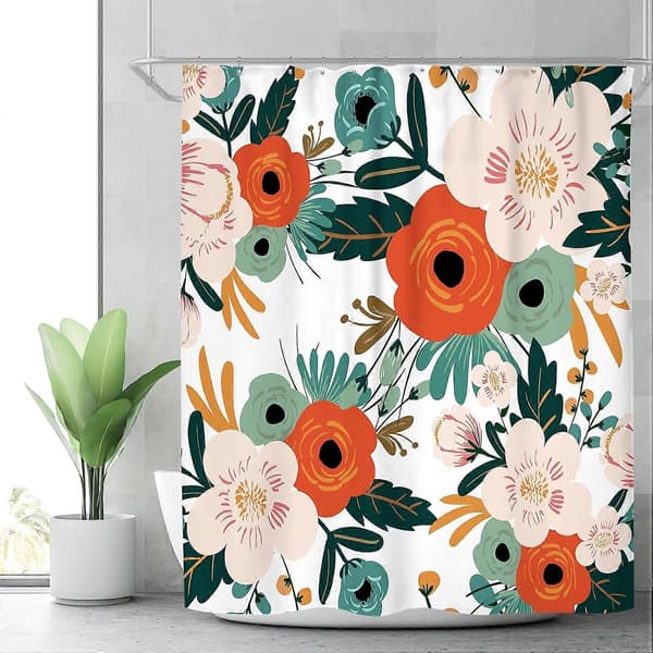 2025 New Fabric Spring Flower Shower Curtain Bathroom Decor 180x180cm Polyester Waterproof 12-Pack Hooks