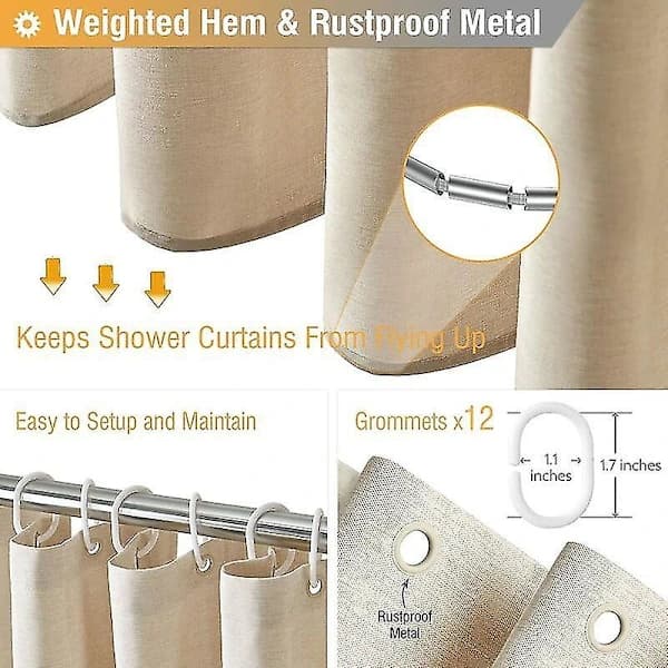 Extra Long 240x180 cm Fabric Shower Curtain with Linen Texture