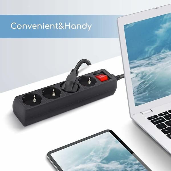 Power strip with switch - 4 sockets - 16A 2P - 3M extension cord - Black