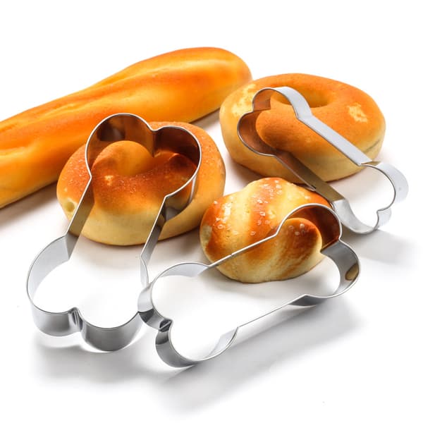 3-pack Stainless Steel Dog Bone Shaped Cookie Cutters, DIY Baking Tools for Home and Shop, Silver
