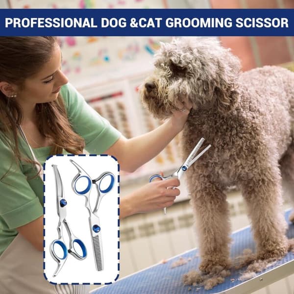 Dog Grooming Scissors 2-Pack Curved and Thinning Shears for Face Trimming