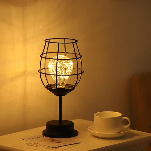 Retro jernnattlampe, kreativt vinglass bordlampe, kobber