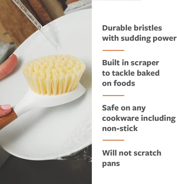 Good Kitchen Dish Brush with Bamboo Handle, Single Brush, Whi DXGHC