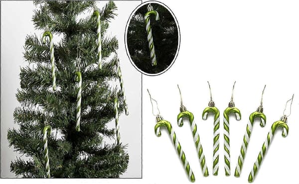 6-pack 13 cm glitter polkagrisar julgransdekoration julgransprydnad (grön)