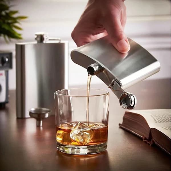 Stainless Steel Hip Flask with Screw Cap, Leak-Proof, Portable for BBQs, Camping, Silver 120ml