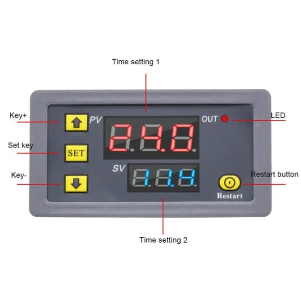 Digitalt tidsrelæ LED-display cyklustimer kontrolkontakt justerbart tidsrelæ tidsafbryder AC110-220V