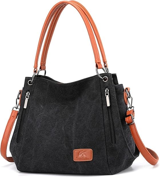 Axelväska för Kvinnor Stor Canvas Tote Bag (Svart)