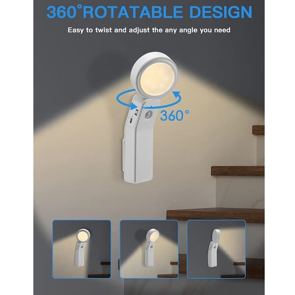 LED-nattlys med bevegelsessensor, USB-oppladbart nattlys, skapbelysning med 3 moduser (6 LED, varmt lys)