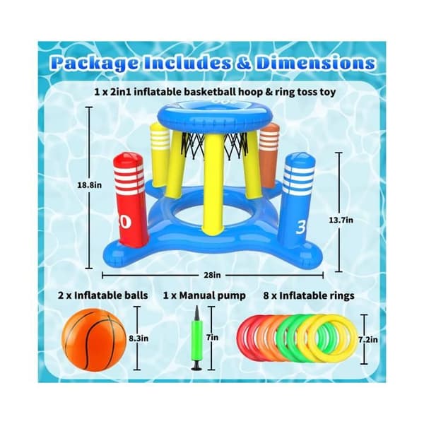 Inflatable Pool Game Set, 2-in-1 Water Game for Pool, Floating Basketball Hoop and Ring Toss, Summer Pool Fun[YJD]