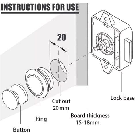 10-pack Push Button Latch - Keyless Lock for Cabinets - 15-18mm Adjustment - Zinc Alloy and Plastic