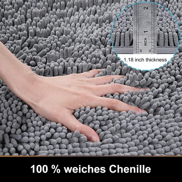 Chenille Mikrofiber Sklisikker Baderomsmatte - Absorberende Baderomsmatte - 60 x 90cm - Lysegrå