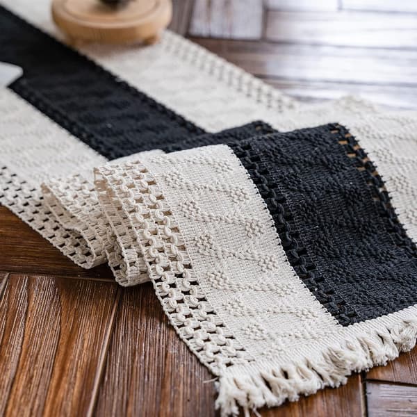 Reusable and Durable Farmhouse Bohemian Table Runner, Woven Cotton Linen for Rustic Table Runner