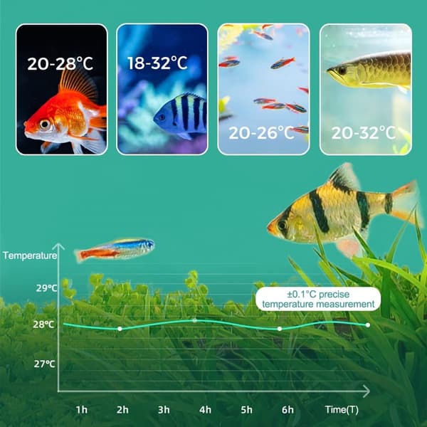 Akvarietermometer, digitalt termometer med LCD-skjerm for reptiler