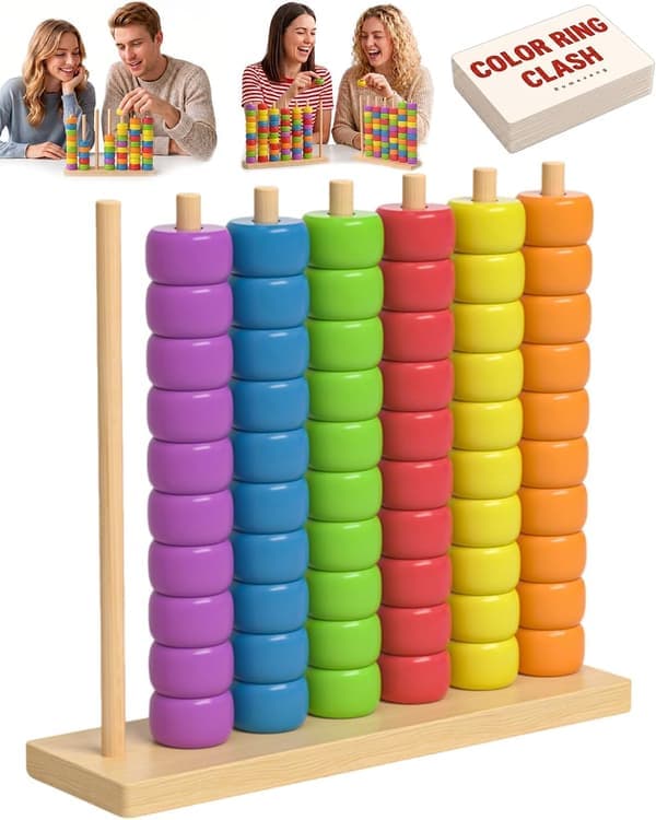 Color Challenge Game Ring Stacking Puzzle with Cards 2 Player Family Party [Ho]