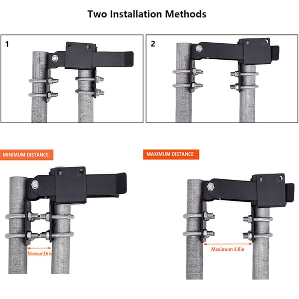 Double Gate Latch with Fixed Arm for Residential, Use this double gate latch where 2 gates swing together. Compatible with chain link