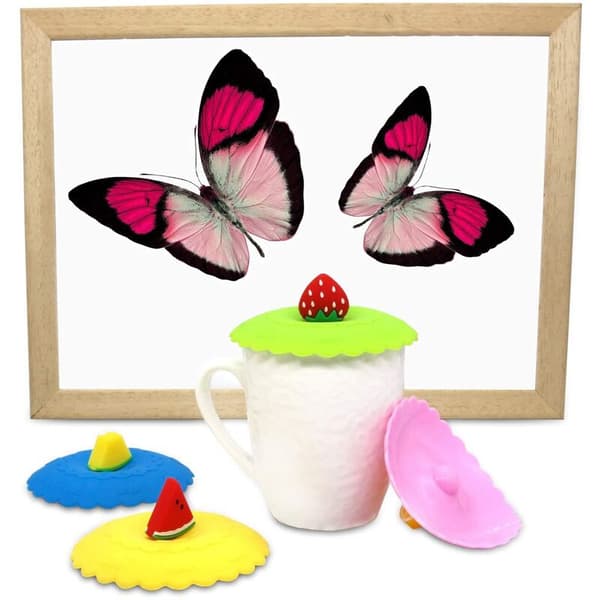 8-pack Silicone Cup Lids, Creative Fruit Glass Cup Lids, Anti-dust Coffee Cup Suction Airtight Lid