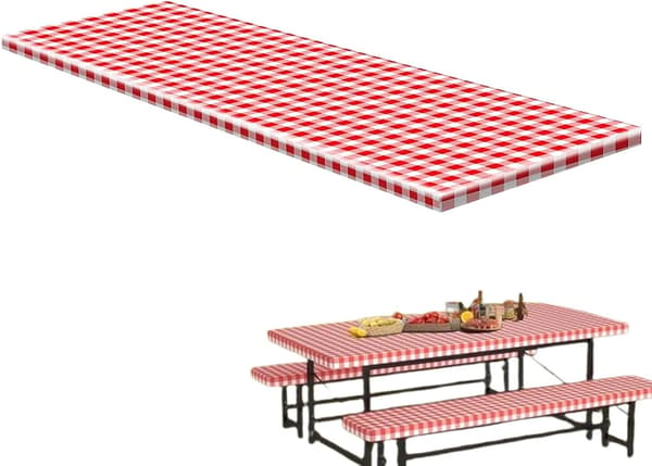 piknikteppe, vanntett, rød-hvitrutete -