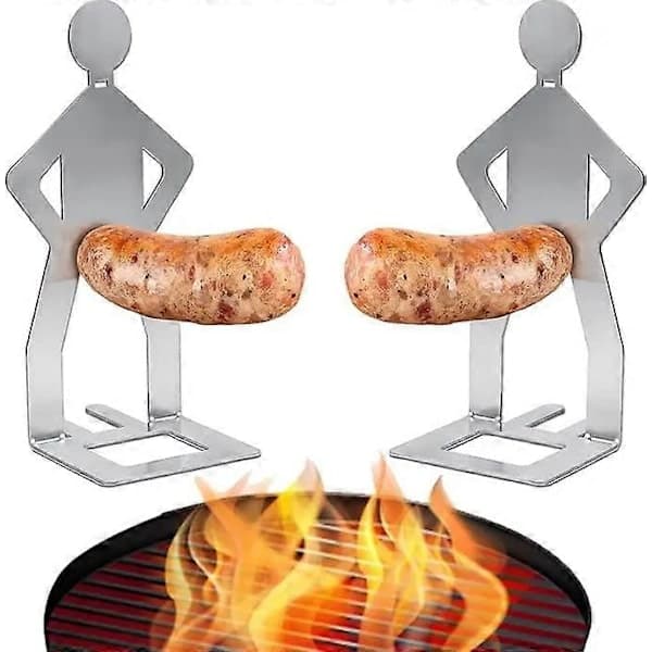 BBQ Pølseholderstativ, Bærbart Grillstativ i Rustfrit Stål til Udendørs Camping og Grill, 6-pak