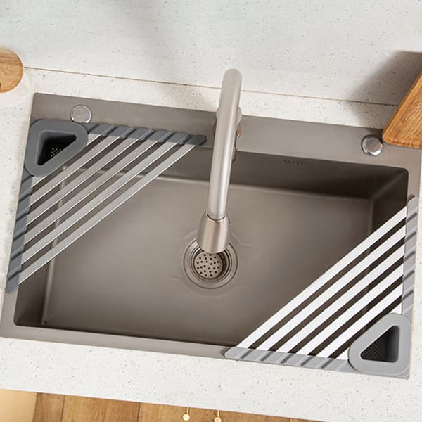 Sink Mounted Triangles Drain Rack Household Cutlery Drying Rack for Home Kitchen Light Grey Small Light Grey Small
