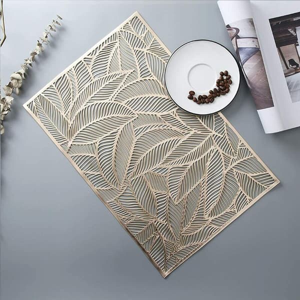 Hollow Placemats, Rectangular Hollow Decorative Placemats for Dining Table, Wedding Party, Restaurant, Gold