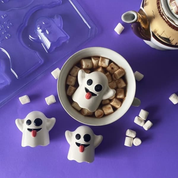 Spøgelsesformet 3D Chokoladeform - 3-delt Silikoneform til Halloween Pralineform