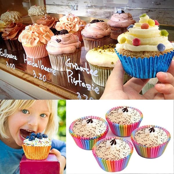 Pakke med 200 Regnbuefarvede Muffinsforme af Papir