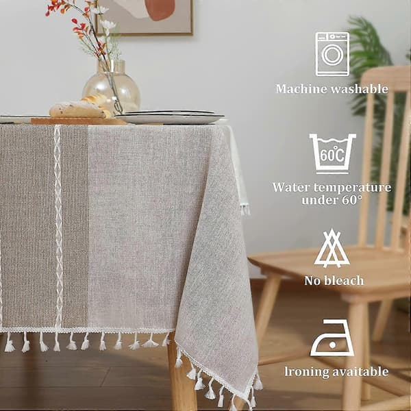 Cotton Linen Striped Waterproof Tablecloth - Rustic Square Kitchen/Party