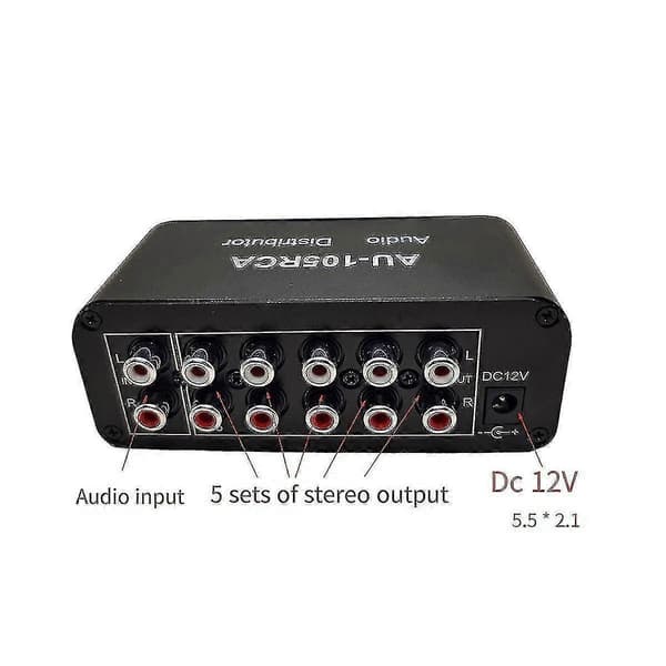 5-channel Audio Distributor Stereo Audio Mixer 1 Input 5 Output RCA Splitter for Power Amplifier Active Audio