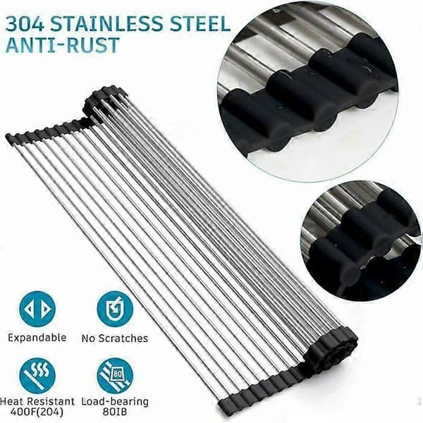 Roll-up dish drying rack, 100% BPA-free foldable sink drainer perfect for fruit, vegetables, plates, silicone coated