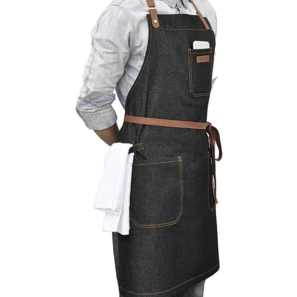 Professional Kitchen Apron - Denim - Black - With Pockets - Unisex Svart