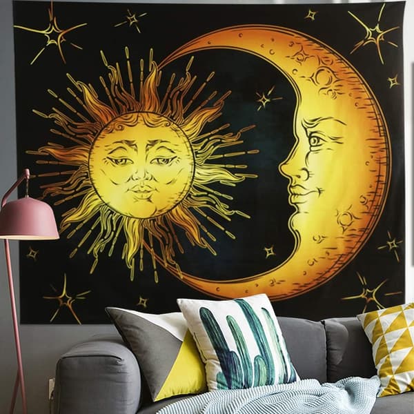 Burning Sun and Moon Psychedelic Tapestry Popula DXGHC