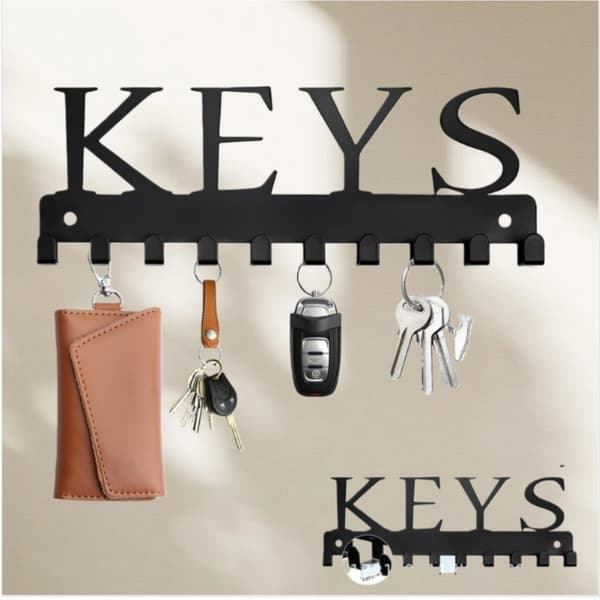 Metal Key Holder with Hooks - Decorative Wall-Mounted Key Organizer